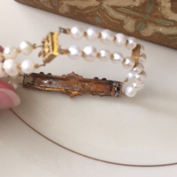 Antique rolled gold bar pin-- freshwater pearls bracelet - Picture 7 of 8